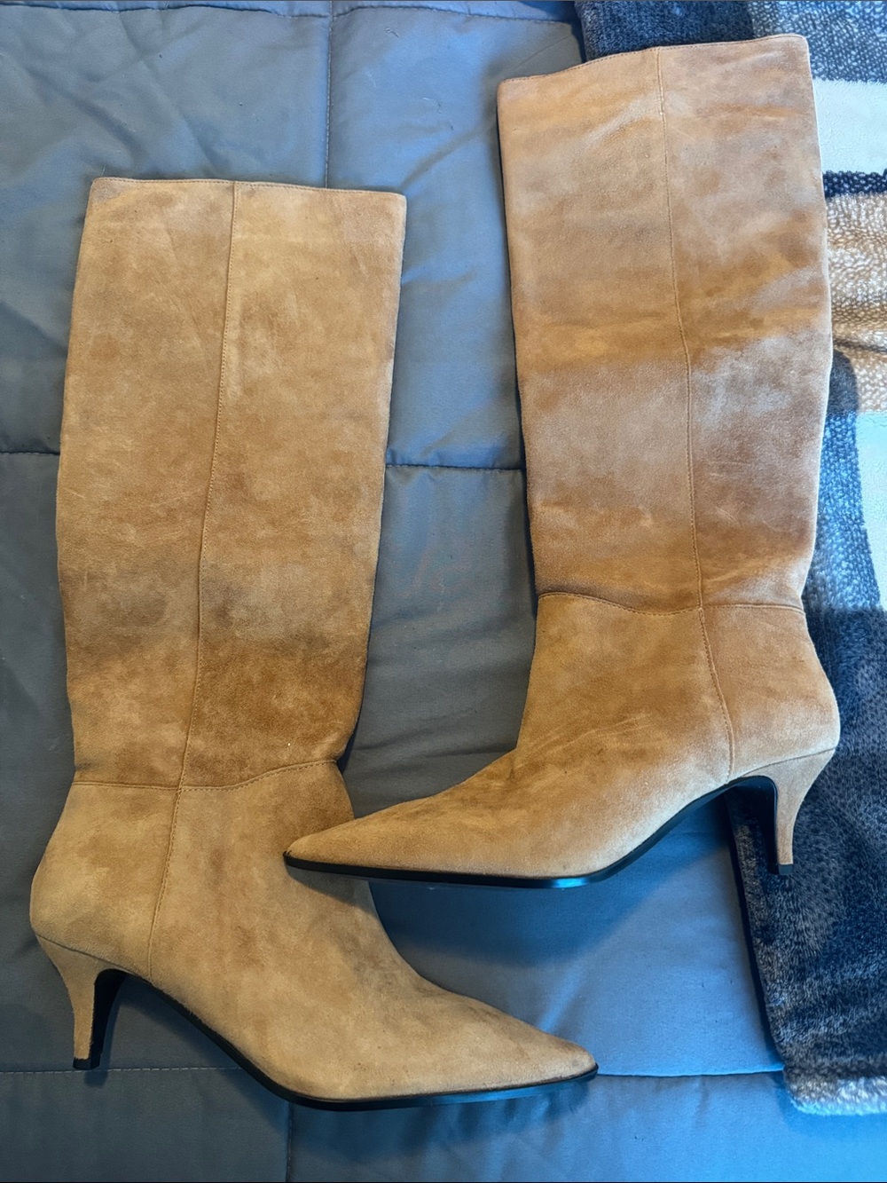 J. Crew Tan Suede Knee-High Boots with Mid Kitten Heel